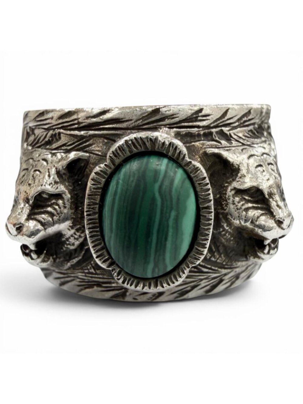 Gucci Arabesque Garden Cat Head Malachite Ring Silver - Picture 2 of 11